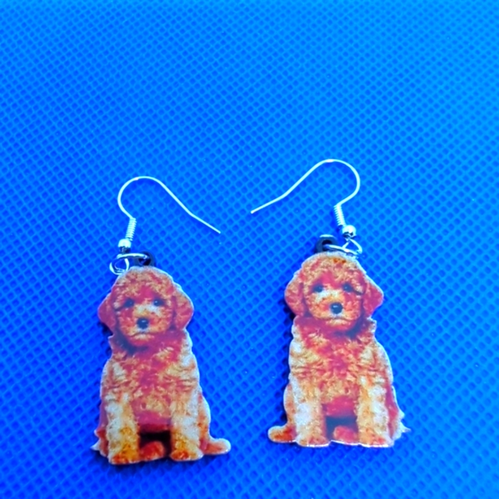 🐩Poodle Apricot Dog Earrings Fun Jewelry Acrylic & Stainless Steel NWT